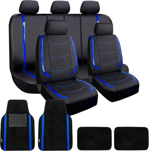 FH Group Faux Leather Car Seat Covers Set with Matching Carpet Mats - Universal Fit, Airbag Compatible, Low Back, Split Bench for SUV and Sedan, White in Saudi Arabia
