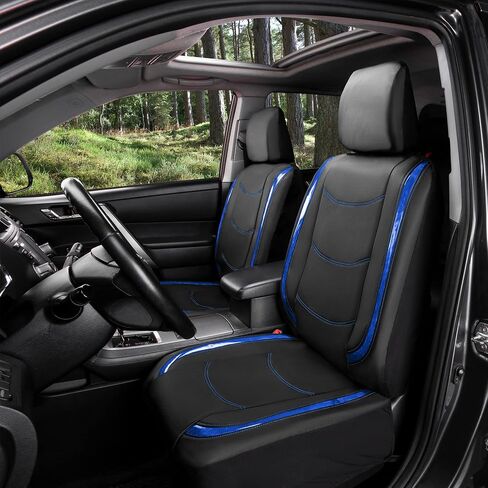 FH Group Faux Leather Car Seat Covers Set with Matching Carpet Mats - Universal Fit, Airbag Compatible, Low Back, Split Bench for SUV and Sedan, White in Saudi Arabia