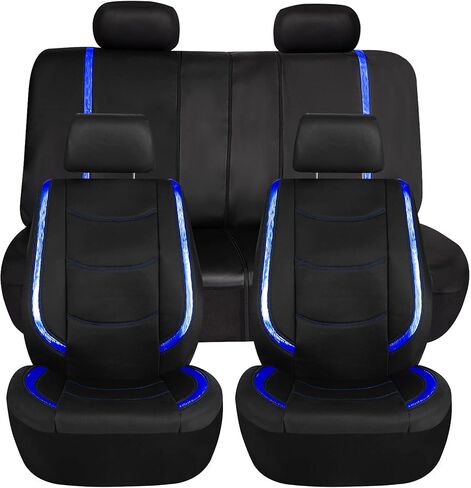 FH Group Faux Leather Car Seat Covers Set with Matching Carpet Mats - Universal Fit, Airbag Compatible, Low Back, Split Bench for SUV and Sedan, White in Saudi Arabia