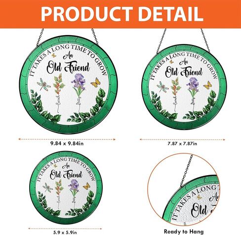 It Takes A Long Time to Grow an Old Friend - Personalized Stained Glass Window Hanging Suncatcher with Birth Flower, Custom Birthday Gift for Best Friend in Saudi Arabia