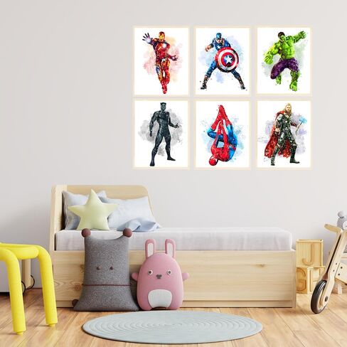 Watercolor Superhero Poster | Super Hero Wall Posters Room Decor | Kids Bedroom Decor | Gift for Superhero Fans | Set of 6 Pieces | 8 x 10 inch | HD Prints | 350gsm Paper with Protective Coating | Unframed in Saudi Arabia