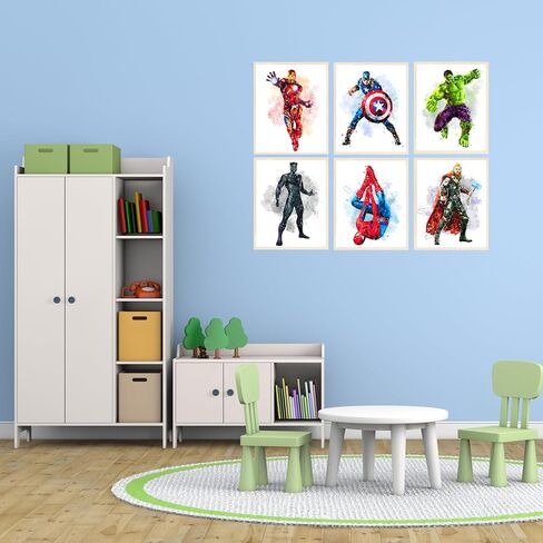Watercolor Superhero Poster | Super Hero Wall Posters Room Decor | Kids Bedroom Decor | Gift for Superhero Fans | Set of 6 Pieces | 8 x 10 inch | HD Prints | 350gsm Paper with Protective Coating | Unframed in Saudi Arabia