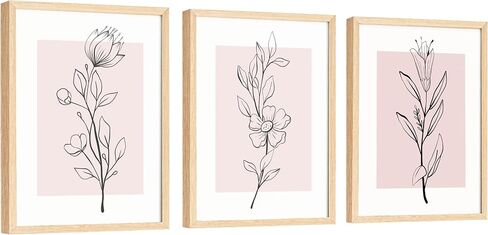 Excool Club Pink Botanical Wall Art - 12x16 Pink Flower Wall Art Blory Prints Floral Prints ، Pinter Plant Line Poster ، Flower Flower Pictures Decor in Kuwait