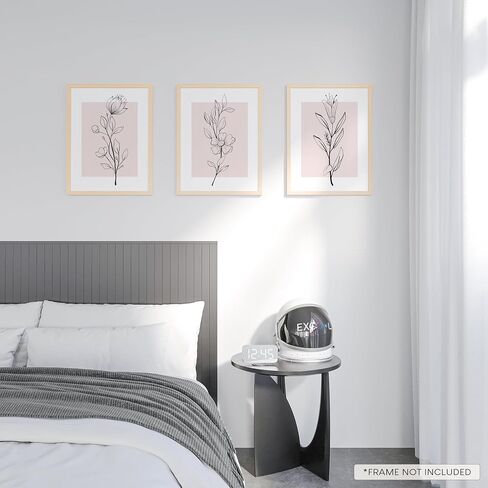 Excool Club Pink Botanical Wall Art - 12x16 Pink Flower Wall Art Blory Prints Floral Prints ، Pinter Plant Line Poster ، Flower Flower Pictures Decor in Kuwait