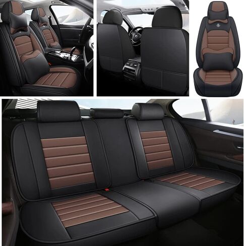 Leather Car Seat Covers for Toyota Corolla 2006-2024,Waterproof Soft Seat Covers,Interior Accessories Seat Covers Protector Airbag Compatible(5pcs Black&Gray Standard) in Kuwait