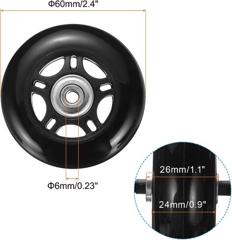 uxcell Set of 2 Luggage Wheels Replacement 69 x 19 mm/2.7" x 0.7" Rubber Swivel Caster Bearing Wheels Repair Kits for Suitcase Inline Outdoor Skate,Black in Saudi Arabia