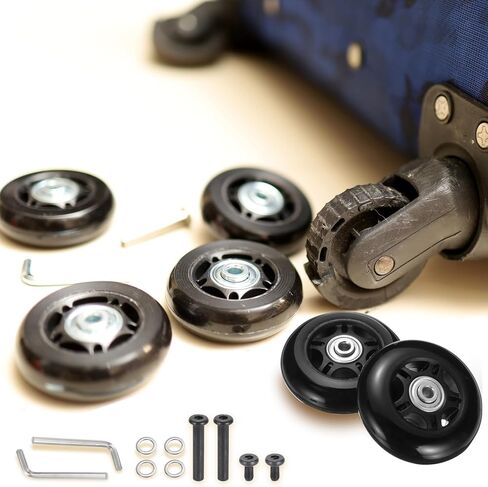 uxcell Set of 2 Luggage Wheels Replacement 69 x 19 mm/2.7" x 0.7" Rubber Swivel Caster Bearing Wheels Repair Kits for Suitcase Inline Outdoor Skate,Black in Saudi Arabia