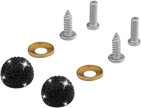 2PCS Bling Car License Plate Screws, Stainless Steel Car Truck Motorcycle License Plate Fasteners, Crystal Rhinestone Decorative Cover Auto Licenses Plate Frame Bolts Replacement Kit (White) in Kuwait
