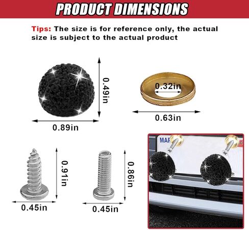 2PCS Bling Car License Plate Screws, Stainless Steel Car Truck Motorcycle License Plate Fasteners, Crystal Rhinestone Decorative Cover Auto Licenses Plate Frame Bolts Replacement Kit (White) in Kuwait