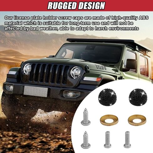 2PCS Bling Car License Plate Screws, Stainless Steel Car Truck Motorcycle License Plate Fasteners, Crystal Rhinestone Decorative Cover Auto Licenses Plate Frame Bolts Replacement Kit (White) in Kuwait