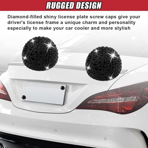 2PCS Bling Car License Plate Screws, Stainless Steel Car Truck Motorcycle License Plate Fasteners, Crystal Rhinestone Decorative Cover Auto Licenses Plate Frame Bolts Replacement Kit (White) in Kuwait