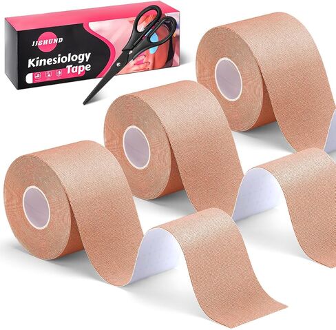3 Rolls Kinesiology Tape, Athletic Tape Elastic Waterproof Sports Tape 2 Inch x 16 Feet Uncut Body Tape with Scissors for Ankle Wrists Knees Shoulders Muscle in Saudi Arabia