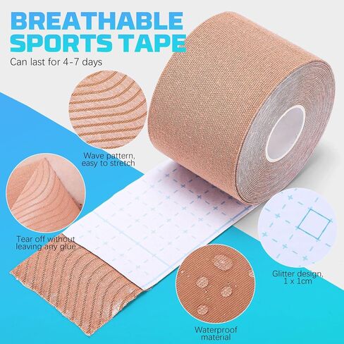 3 Rolls Kinesiology Tape, Athletic Tape Elastic Waterproof Sports Tape 2 Inch x 16 Feet Uncut Body Tape with Scissors for Ankle Wrists Knees Shoulders Muscle in Saudi Arabia