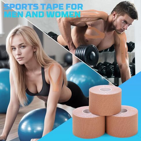 3 Rolls Kinesiology Tape, Athletic Tape Elastic Waterproof Sports Tape 2 Inch x 16 Feet Uncut Body Tape with Scissors for Ankle Wrists Knees Shoulders Muscle in Saudi Arabia