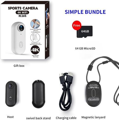 4K Mini Action Camera, Included 64GB, Wearable Camera with 360°Rotatable Clip & Magnetic Clip, 120 Minutes for Recording, for Lecture, Traveling, Pet Walking and Outdoors Activities JS-10B in Saudi Arabia