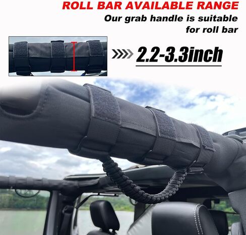 الاستيلاء على مقابض لجيب (الجيش الأخضر) ، قبض على Jeep Wrangler JL JK TJ YJ Gladiator JT 1987-2023 ، Paracord Roll Bar Grab Bandles for Jeep Accessories in Kuwait