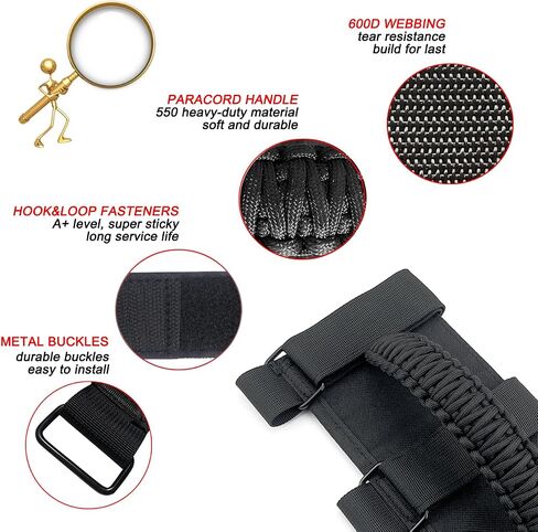 الاستيلاء على مقابض لجيب (الجيش الأخضر) ، قبض على Jeep Wrangler JL JK TJ YJ Gladiator JT 1987-2023 ، Paracord Roll Bar Grab Bandles for Jeep Accessories in Kuwait