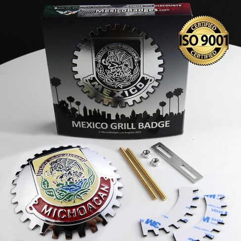 Premium Michoacan Mirror Chrome Red ISO 9001 Mexico Eagle Flag Grill Badge Mexican Emblem for Trucks and Cars in Saudi Arabia