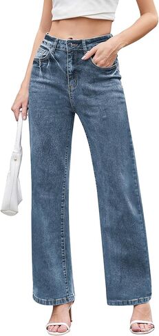 Jeans for Women Trendy High Waisted Straight Jeans Loose Wide Leg Stretchy Denim Pants with Pockets 2025 Fashion in Saudi Arabia