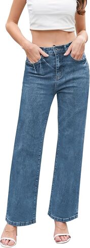 Jeans for Women Trendy High Waisted Straight Jeans Loose Wide Leg Stretchy Denim Pants with Pockets 2025 Fashion in Saudi Arabia