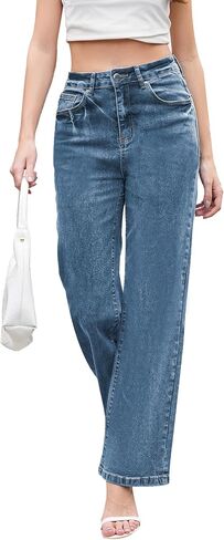 Jeans for Women Trendy High Waisted Straight Jeans Loose Wide Leg Stretchy Denim Pants with Pockets 2025 Fashion in Saudi Arabia