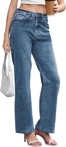 Jeans for Women Trendy High Waisted Straight Jeans Loose Wide Leg Stretchy Denim Pants with Pockets 2025 Fashion in Saudi Arabia