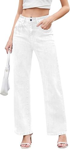 Jeans for Women Trendy High Waisted Straight Jeans Loose Wide Leg Stretchy Denim Pants with Pockets 2025 Fashion in Saudi Arabia