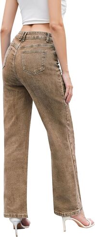 Jeans for Women Trendy High Waisted Straight Jeans Loose Wide Leg Stretchy Denim Pants with Pockets 2025 Fashion in Kuwait