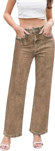 Jeans for Women Trendy High Waisted Straight Jeans Loose Wide Leg Stretchy Denim Pants with Pockets 2025 Fashion in Kuwait