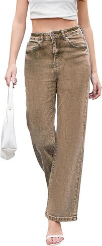 Jeans for Women Trendy High Waisted Straight Jeans Loose Wide Leg Stretchy Denim Pants with Pockets 2025 Fashion in Kuwait