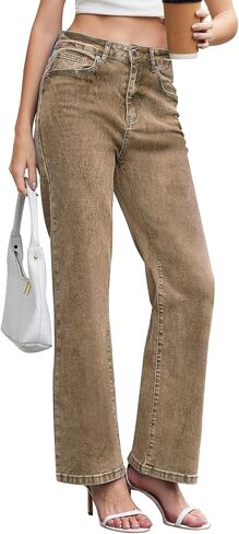 Jeans for Women Trendy High Waisted Straight Jeans Loose Wide Leg Stretchy Denim Pants with Pockets 2025 Fashion in Kuwait