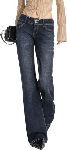 EMMIOL Women Flare Jeans Stretch Bell Bottom Jeans Mid-Low Waist Y2K Boyfriends Pants Loose Denim Pants in Kuwait