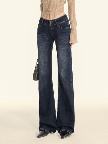 EMMIOL Women Flare Jeans Stretch Bell Bottom Jeans Mid-Low Waist Y2K Boyfriends Pants Loose Denim Pants in Kuwait