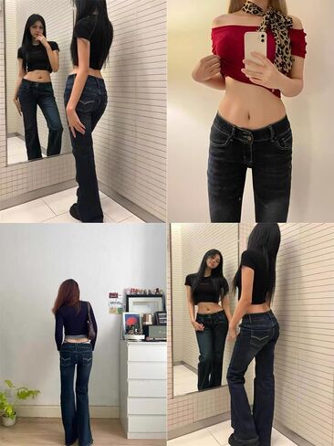 EMMIOL Women Flare Jeans Stretch Bell Bottom Jeans Mid-Low Waist Y2K Boyfriends Pants Loose Denim Pants in Kuwait