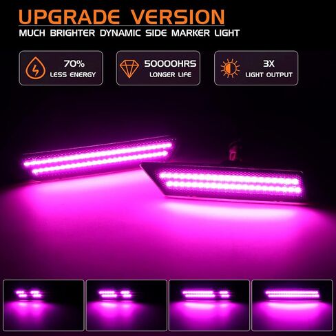 Dynamic Pink Purple LED Side Marker Lights Front Rear Bumper Marker Lamps for 2010-2015 Chevy Camaro, Smoked Lens Fender Sequential Reflectors 4PCS in Kuwait