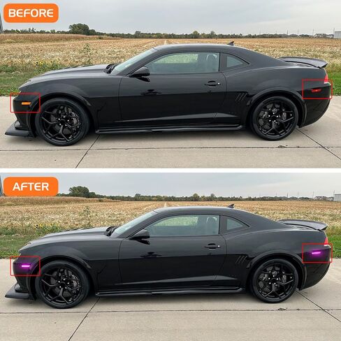 Dynamic Pink Purple LED Side Marker Lights Front Rear Bumper Marker Lamps for 2010-2015 Chevy Camaro, Smoked Lens Fender Sequential Reflectors 4PCS in Kuwait