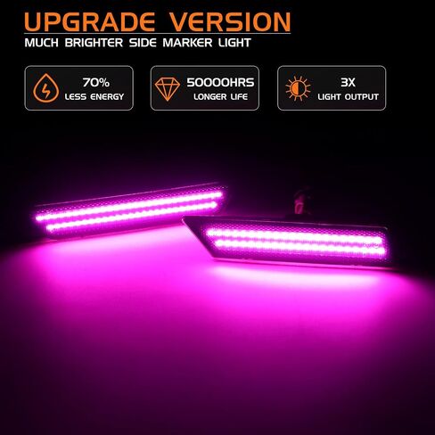 Dynamic Pink Purple LED Side Marker Lights Front Rear Bumper Marker Lamps for 2010-2015 Chevy Camaro, Smoked Lens Fender Sequential Reflectors 4PCS in Kuwait