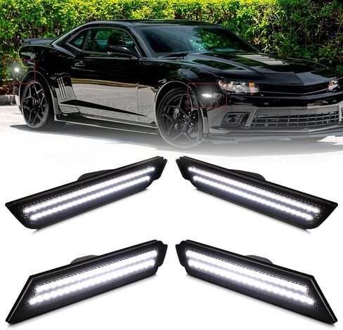 Dynamic Pink Purple LED Side Marker Lights Front Rear Bumper Marker Lamps for 2010-2015 Chevy Camaro, Smoked Lens Fender Sequential Reflectors 4PCS in Kuwait