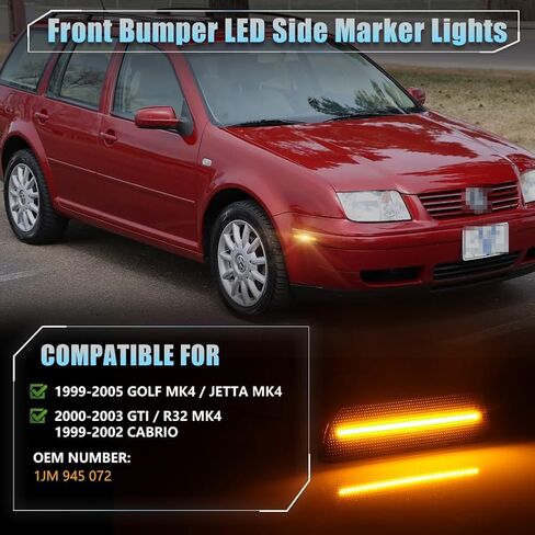 Front LED Side Marker Lights for Volkswa-gen 1999-2005 GOLF MK4、JE-TTA MK4,2000-2003 GTI/R32 MK4,1999-2002 CABRIO, MK4 Smoked Lens Side Bumper Marker Lights, Amber LED Turn Signal Lamps, 2 PCS in Kuwait