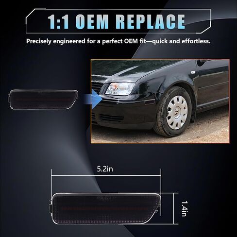 Front LED Side Marker Lights for Volkswa-gen 1999-2005 GOLF MK4、JE-TTA MK4,2000-2003 GTI/R32 MK4,1999-2002 CABRIO, MK4 Smoked Lens Side Bumper Marker Lights, Amber LED Turn Signal Lamps, 2 PCS in Kuwait