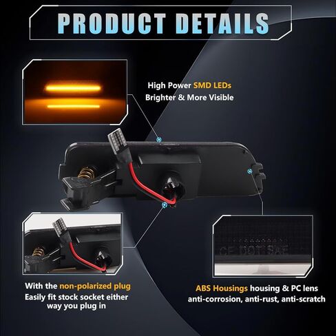 Front LED Side Marker Lights for Volkswa-gen 1999-2005 GOLF MK4、JE-TTA MK4,2000-2003 GTI/R32 MK4,1999-2002 CABRIO, MK4 Smoked Lens Side Bumper Marker Lights, Amber LED Turn Signal Lamps, 2 PCS in Kuwait