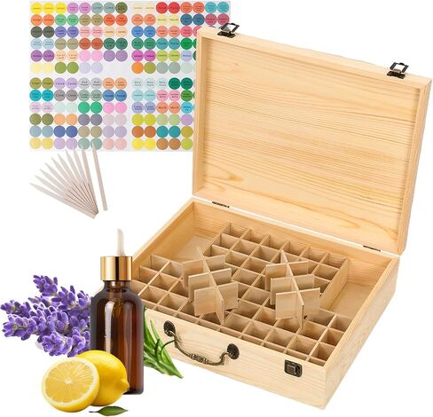 نقي Vie Wooden Essental Oil Storage Box case مع ملصق غطاء الزجاجة - حاوية عطر تلميع الأظافر العطرية ، يحمل 16 زجاجة مقابل 5-10 مل - حافظ in Kuwait