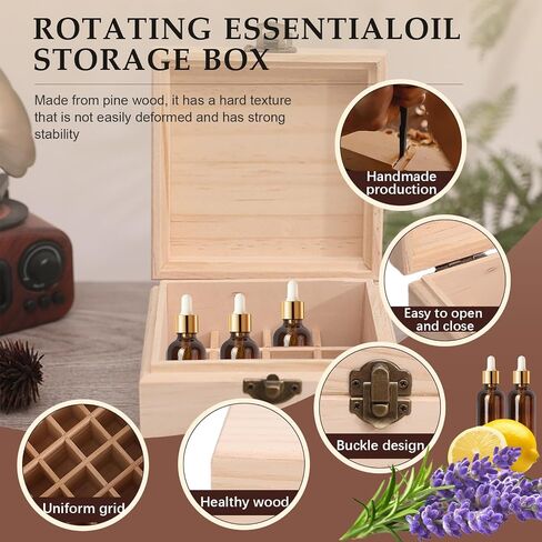 نقي Vie Wooden Essental Oil Storage Box case مع ملصق غطاء الزجاجة - حاوية عطر تلميع الأظافر العطرية ، يحمل 16 زجاجة مقابل 5-10 مل - حافظ in Kuwait