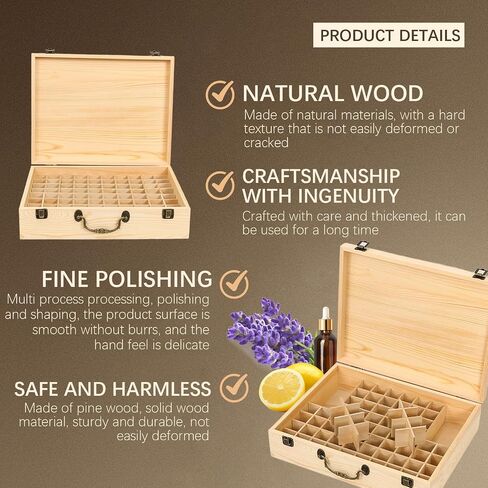 نقي Vie Wooden Essental Oil Storage Box case مع ملصق غطاء الزجاجة - حاوية عطر تلميع الأظافر العطرية ، يحمل 16 زجاجة مقابل 5-10 مل - حافظ in Kuwait