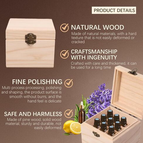 نقي Vie Wooden Essental Oil Storage Box case مع ملصق غطاء الزجاجة - حاوية عطر تلميع الأظافر العطرية ، يحمل 16 زجاجة مقابل 5-10 مل - حافظ in Kuwait