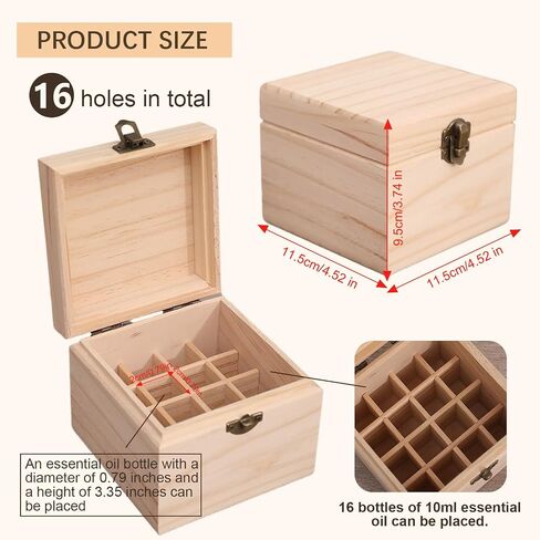 نقي Vie Wooden Essental Oil Storage Box case مع ملصق غطاء الزجاجة - حاوية عطر تلميع الأظافر العطرية ، يحمل 16 زجاجة مقابل 5-10 مل - حافظ in Kuwait