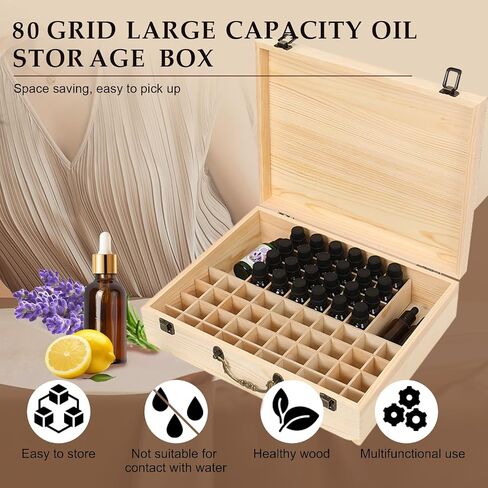 نقي Vie Wooden Essental Oil Storage Box case مع ملصق غطاء الزجاجة - حاوية عطر تلميع الأظافر العطرية ، يحمل 16 زجاجة مقابل 5-10 مل - حافظ in Kuwait