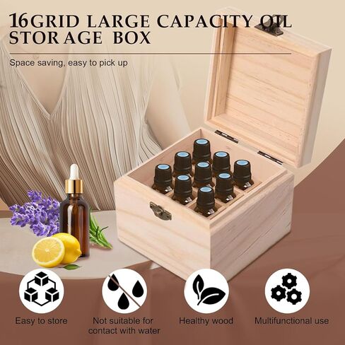 نقي Vie Wooden Essental Oil Storage Box case مع ملصق غطاء الزجاجة - حاوية عطر تلميع الأظافر العطرية ، يحمل 16 زجاجة مقابل 5-10 مل - حافظ in Kuwait