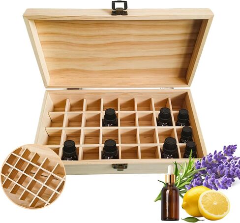 Pure Vie Wooden Essential Oil Storage Box Travel Organizer Case with Bottle Cap Label - Aromatherapy Nail Polish Fragrance Container, Holds 16 Bottle for 5-10ml - Keep Scented Oil Safe & Space Saver in Kuwait
