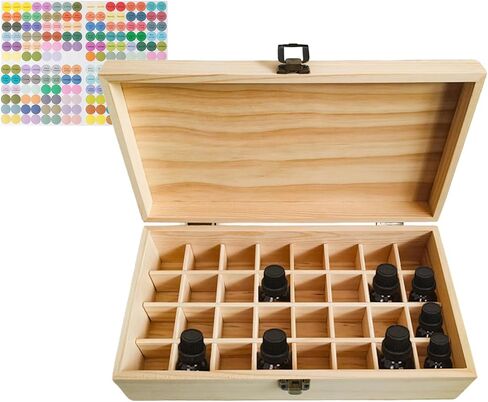 Pure Vie Wooden Essential Oil Storage Box Travel Organizer Case with Bottle Cap Label - Aromatherapy Nail Polish Fragrance Container, Holds 16 Bottle for 5-10ml - Keep Scented Oil Safe & Space Saver in Kuwait